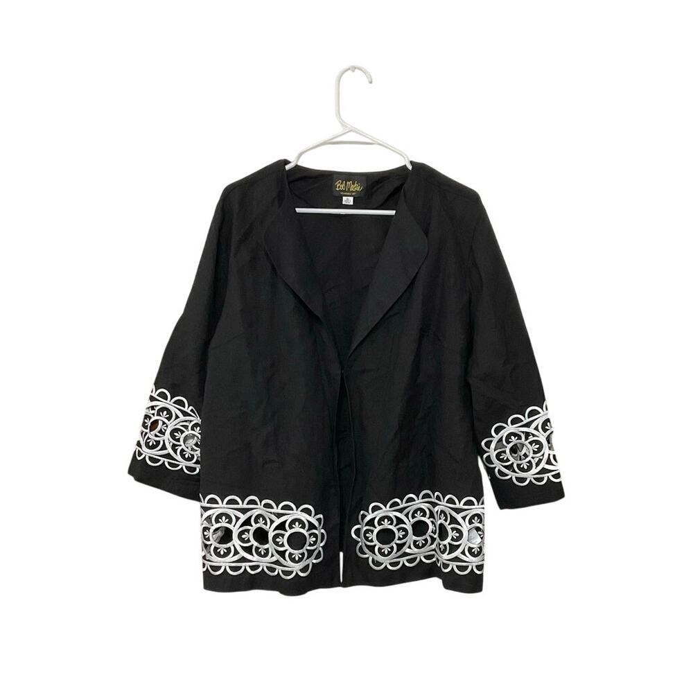 Bob Mackie Wearable Art Linen Jacket Womens Size XL Embroidered 3/4 Sleeve